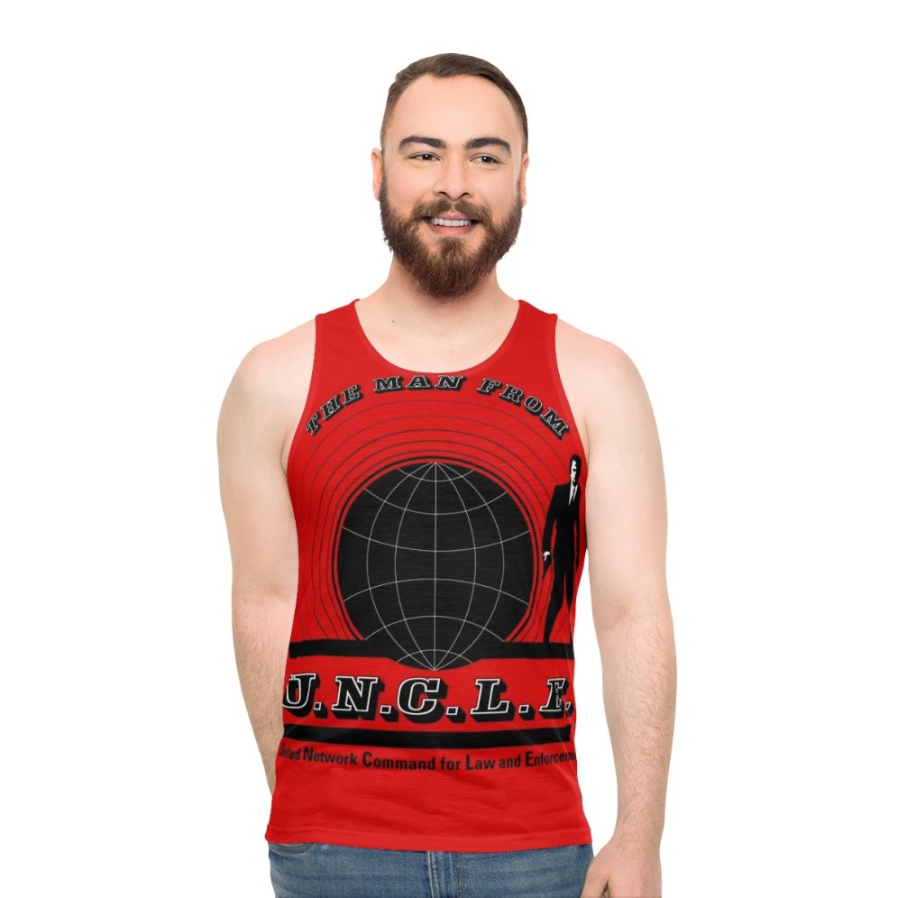 Unisex vintage-style tank top featuring "The Man from Uncle" logo - men