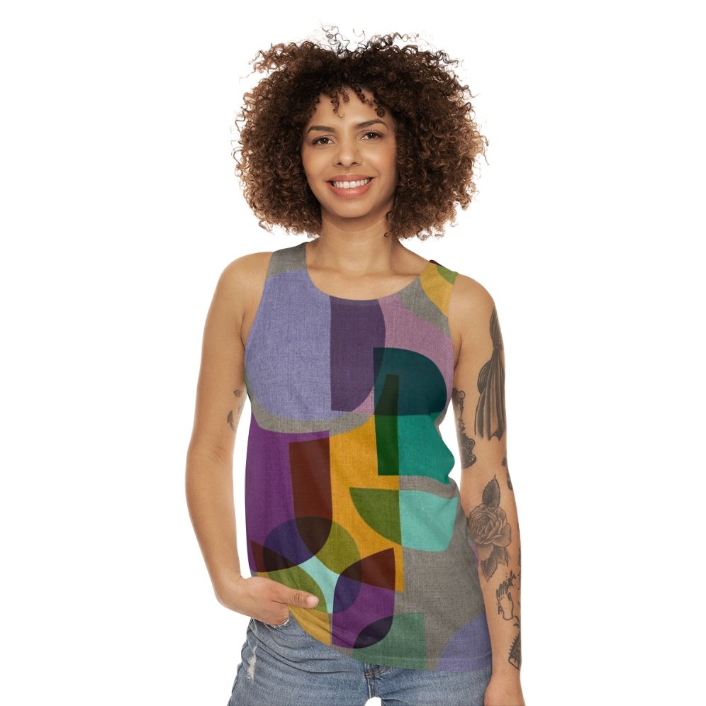 Colorful mid century inspired kaleidoscope pattern unisex tank top - women