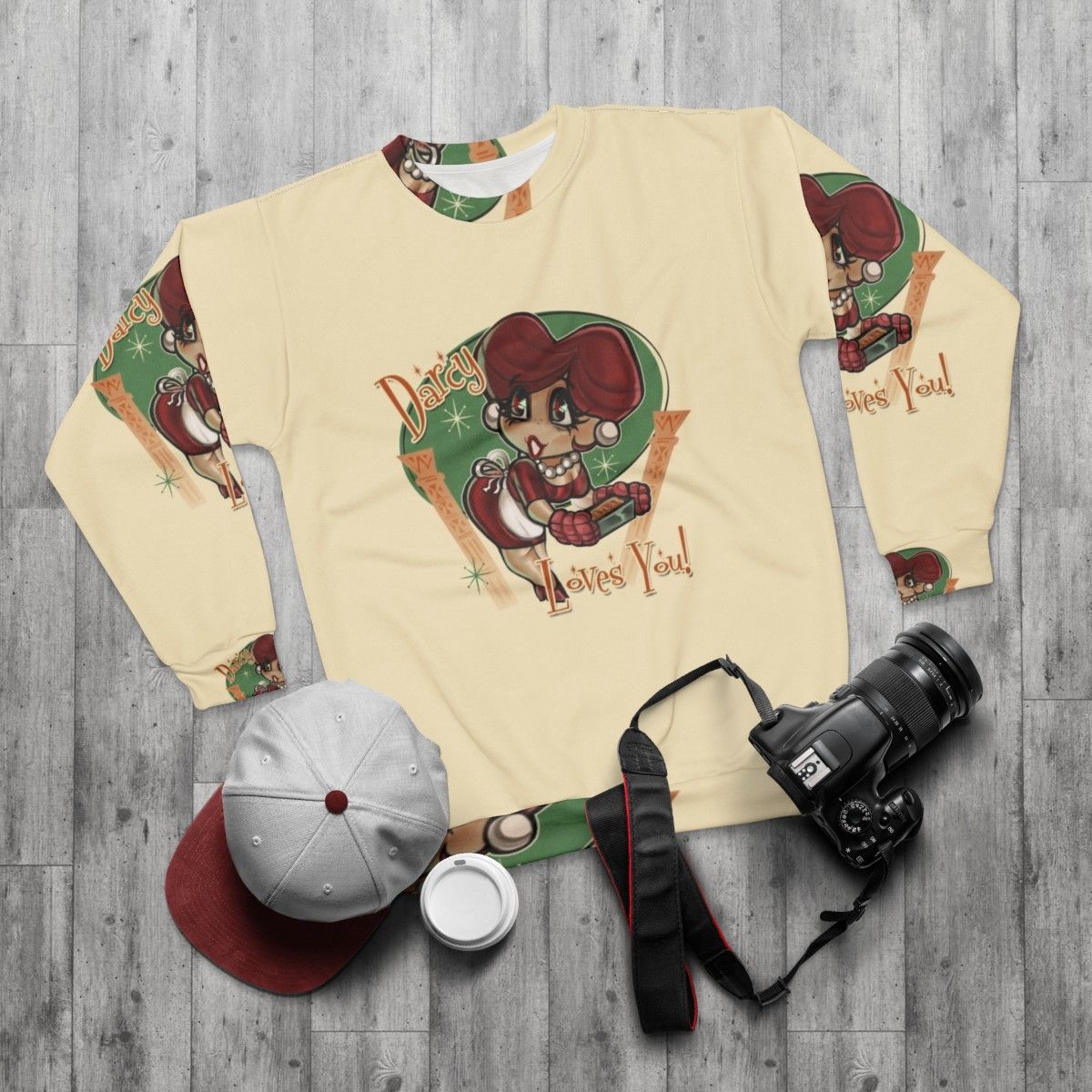 Retro 1950s heart design sweatshirt - flat lay