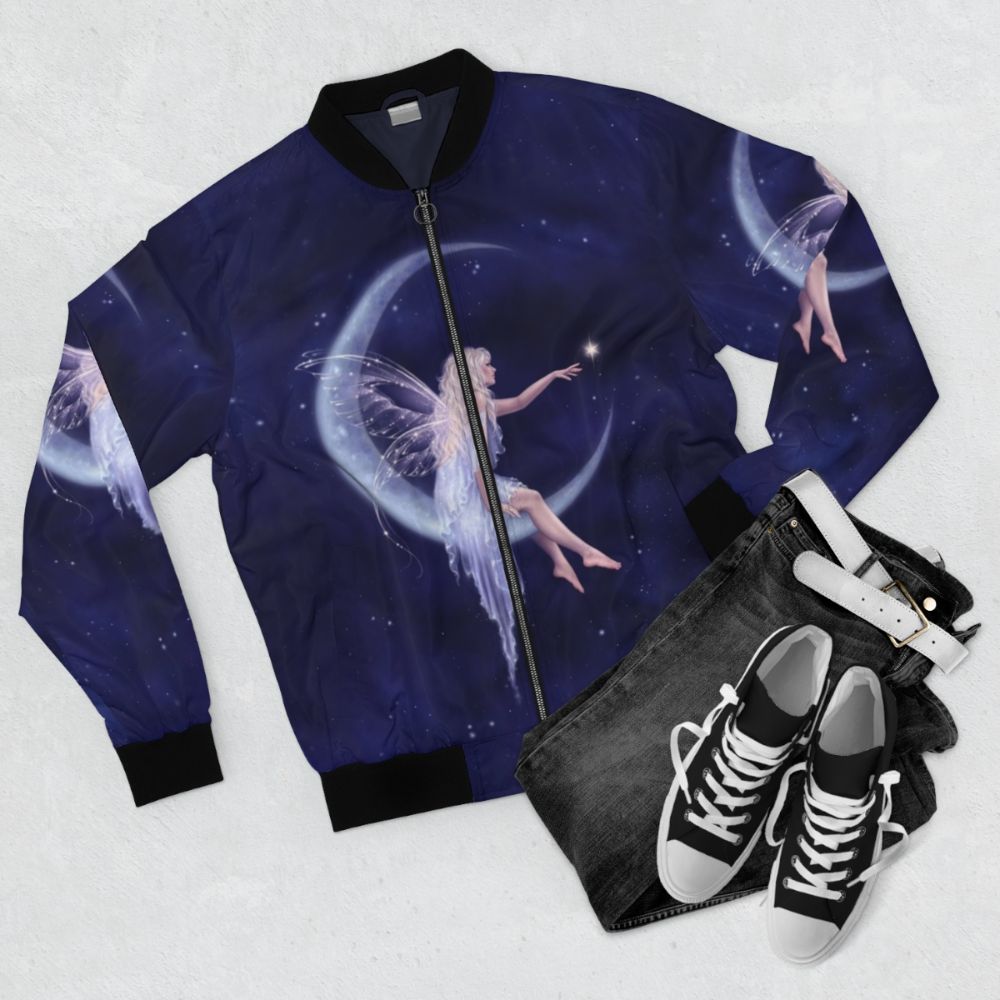 Celestial fairy moon and star bomber jacket - Flat lay