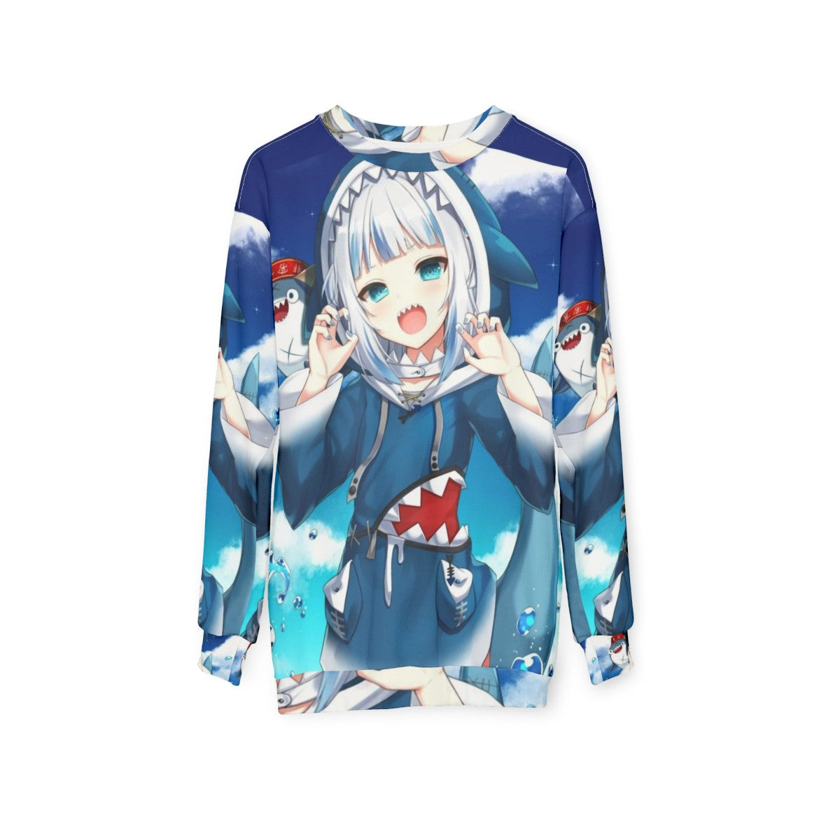 Gawr Gura Hololive Anime Sweatshirt featuring a kawaii chibi design - hanging