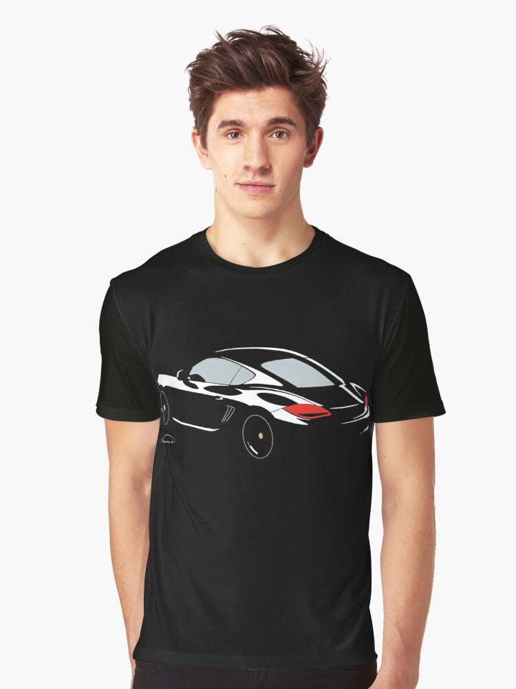 Porsche Cayman S Black Edition graphic t-shirt, featuring a sporty and sleek design for car enthusiasts. - Men