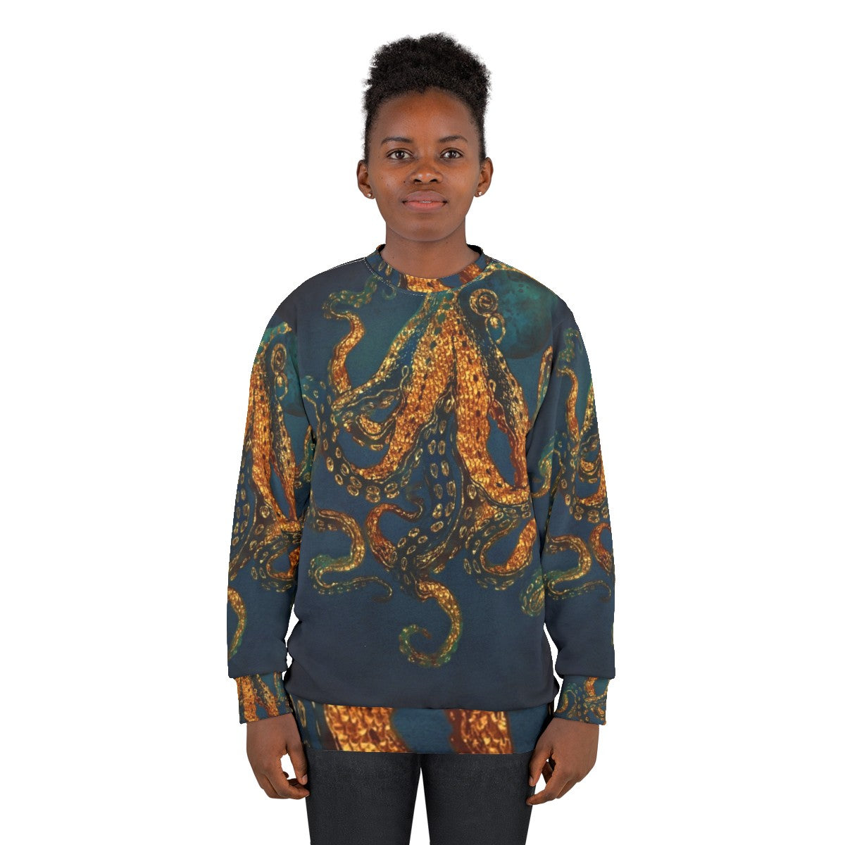 Underwater Dream Sweatshirt featuring a contemporary, abstract water and octopus design - women