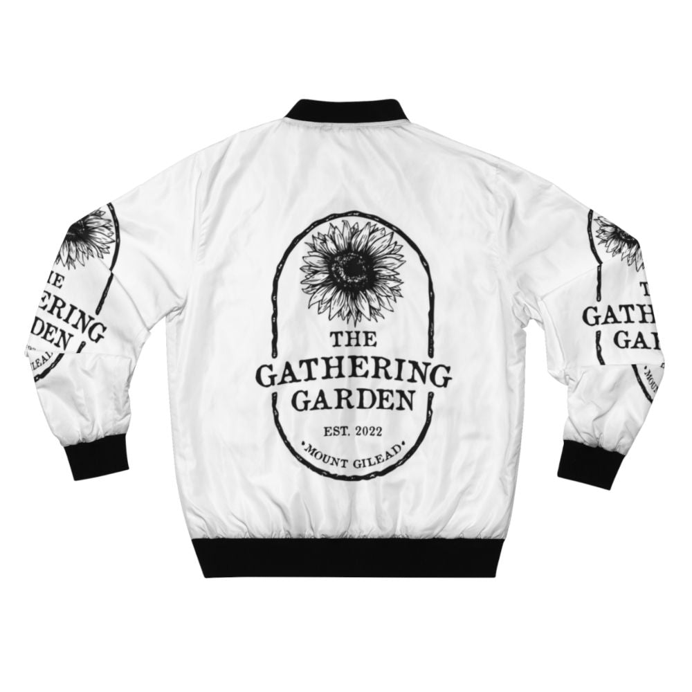 Gathering Garden Bomber Jacket featuring the Mount Gilead, North Carolina community garden - Back