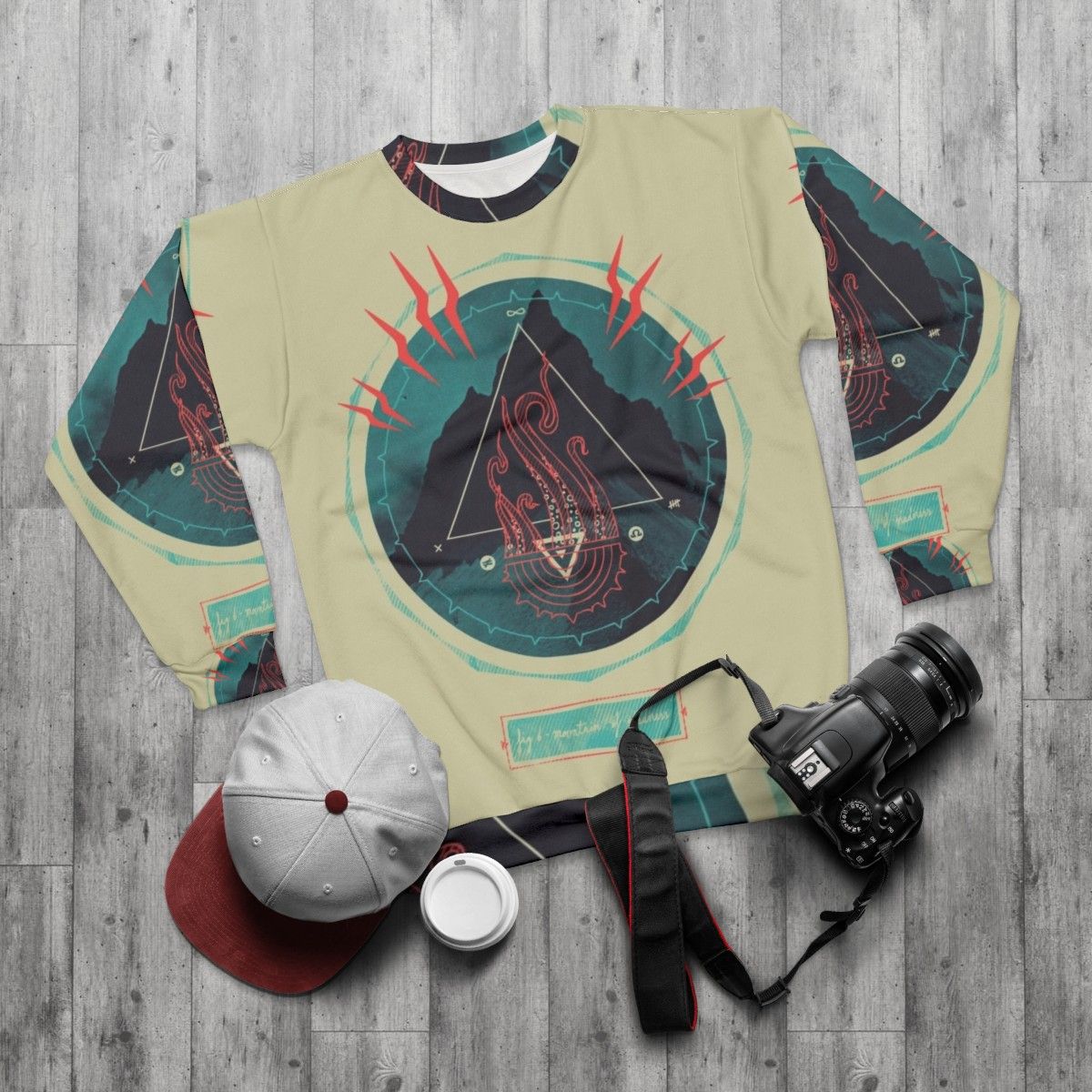 Lovecraft-inspired 'Mountain of Madness' abstract sweatshirt - flat lay