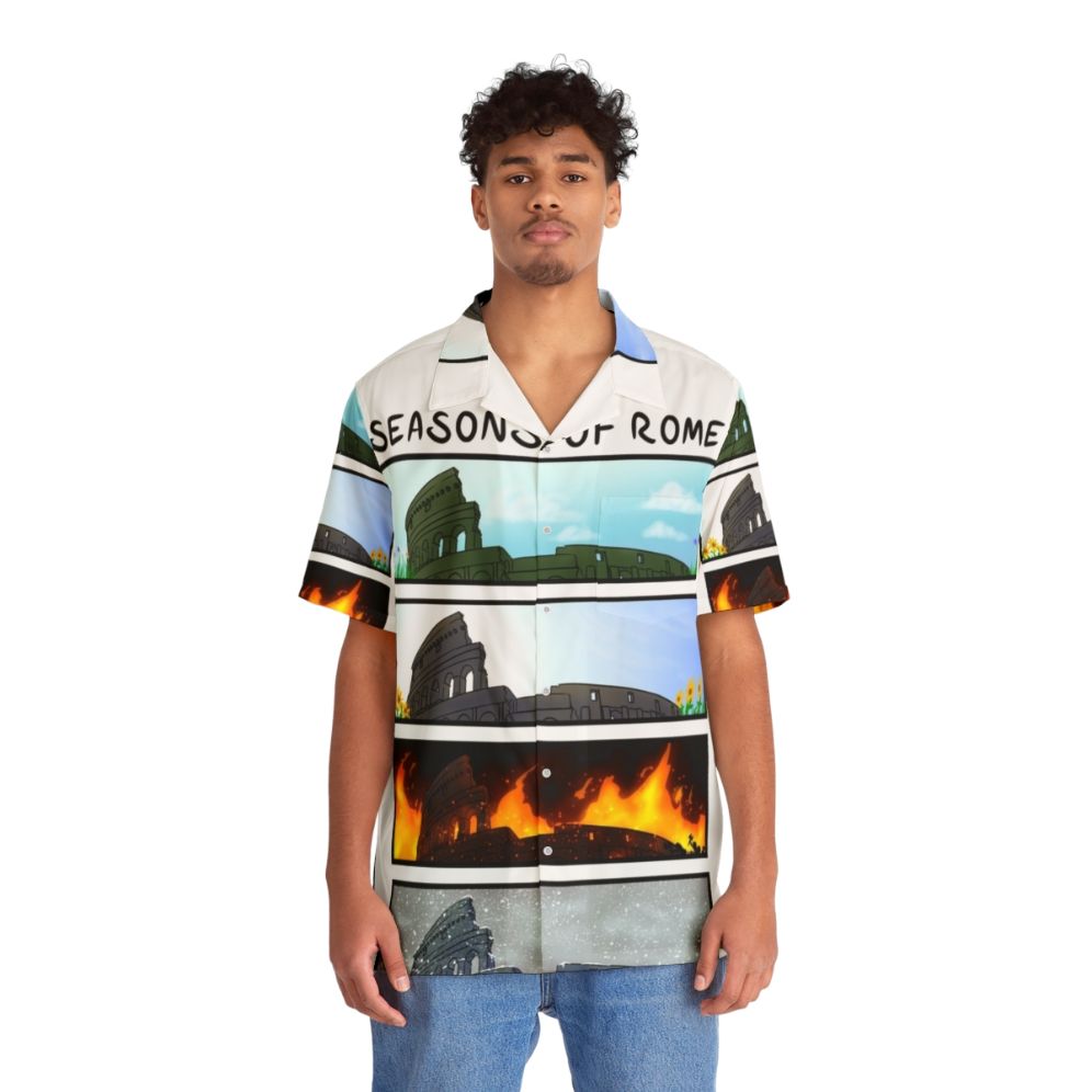 Seasons of Rome Hawaiian Shirt with Fall Imagery - People Front