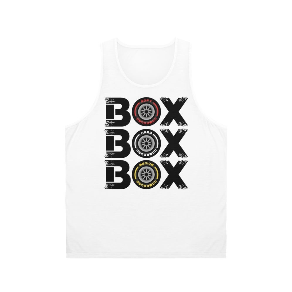 Formula 1 F1 Racing Tyre Wear Pit Box Design Unisex Tank Top