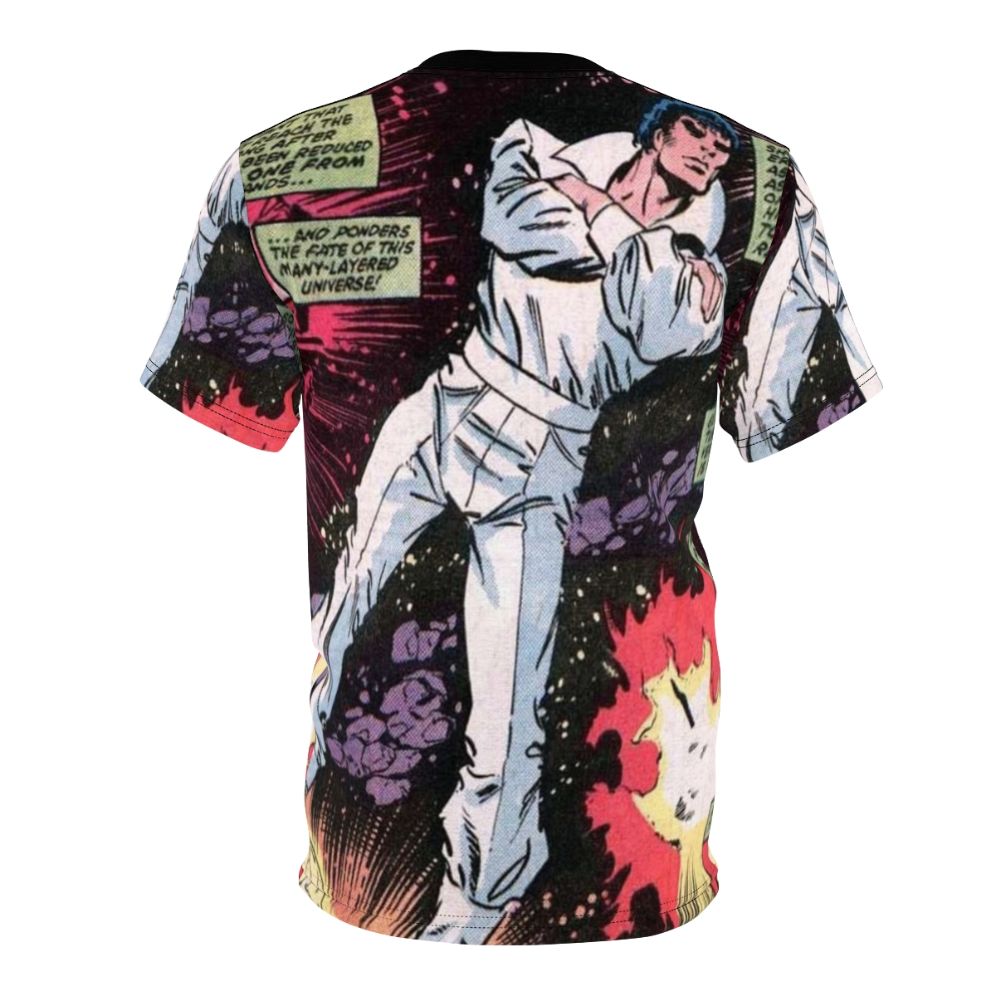 Cosmic superhero comic art t-shirt with beyond space design - Back