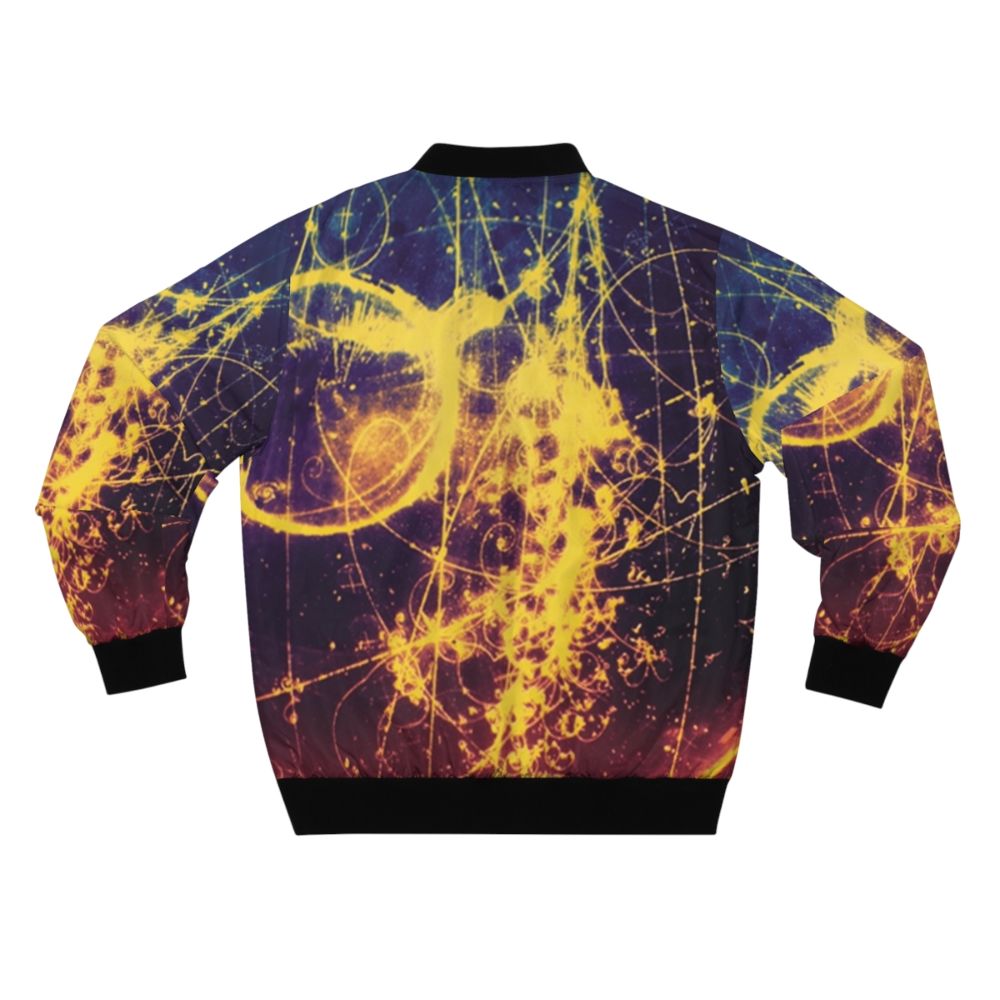 Colorful abstract art inspired bomber jacket featuring physics and particle design - Back