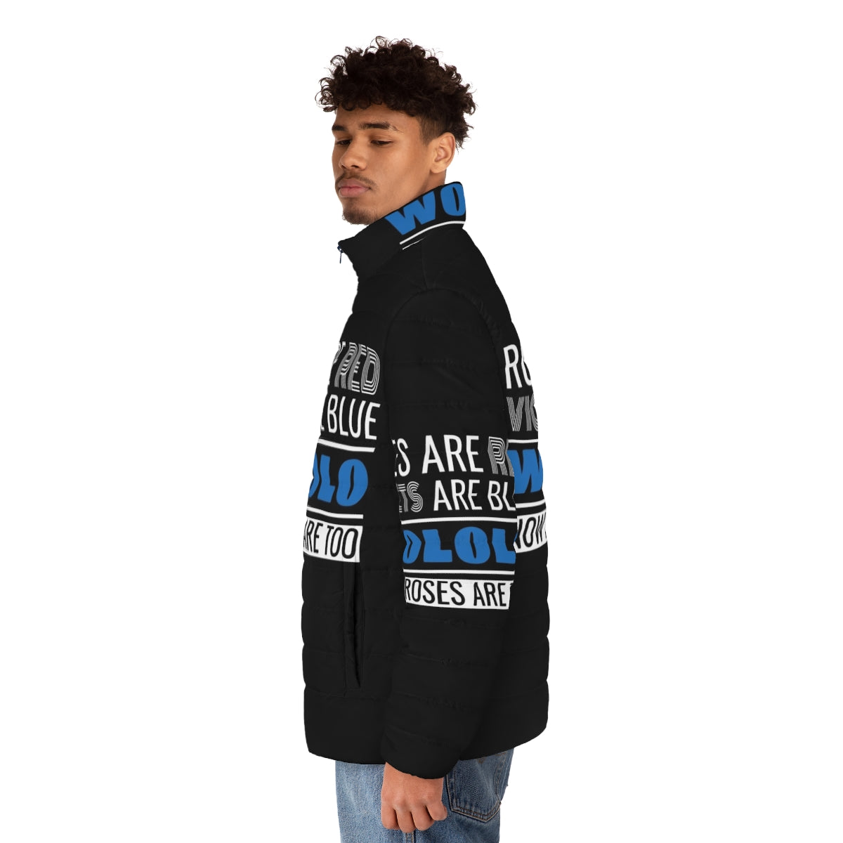 Age of Empires Joke Puffer Jacket featuring humorous gaming references - men side left