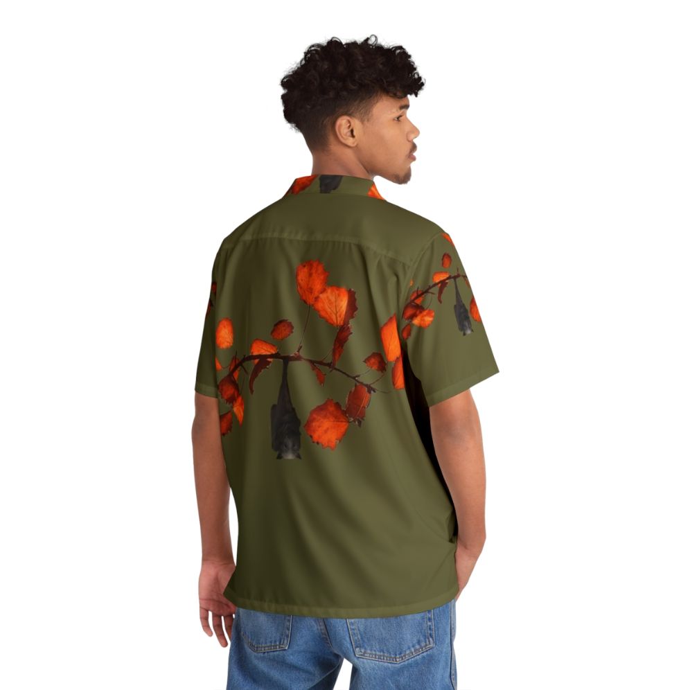 Batzilla Hanging Around Moss Green Hawaiian Shirt with Tropical Leaves Design - People Back