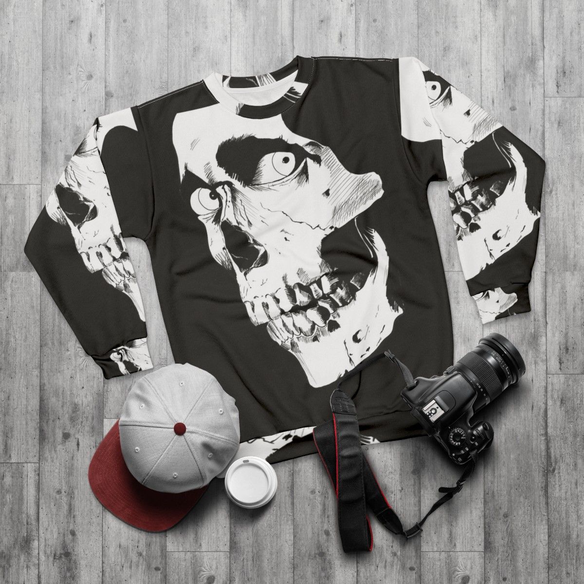 Evil Dead Skull Sweatshirt with Ash Williams Graphic - flat lay