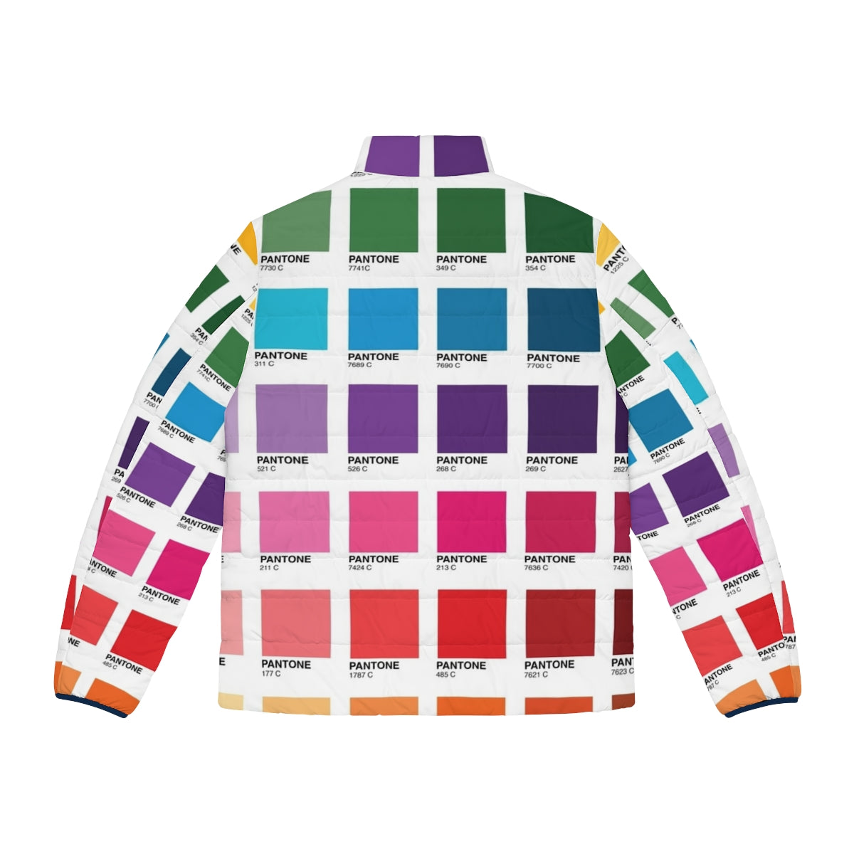 Puffer jacket in a vibrant Pantone color palette, perfect for fashion and graphic designers. - Back