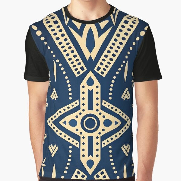 Chic tribal mud cloth graphic t-shirt featuring an artistic African textile design