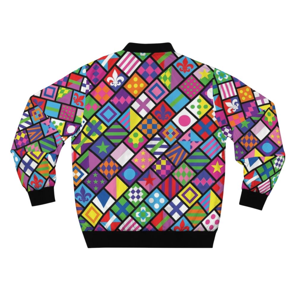 Colorful bomber jacket with horse racing and jockey silks design - Back