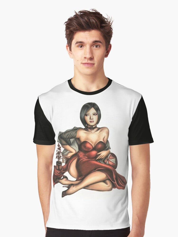 Lady in Red Resident Evil Graphic T-Shirt featuring Clara Redfield and Leon Kennedy - Men