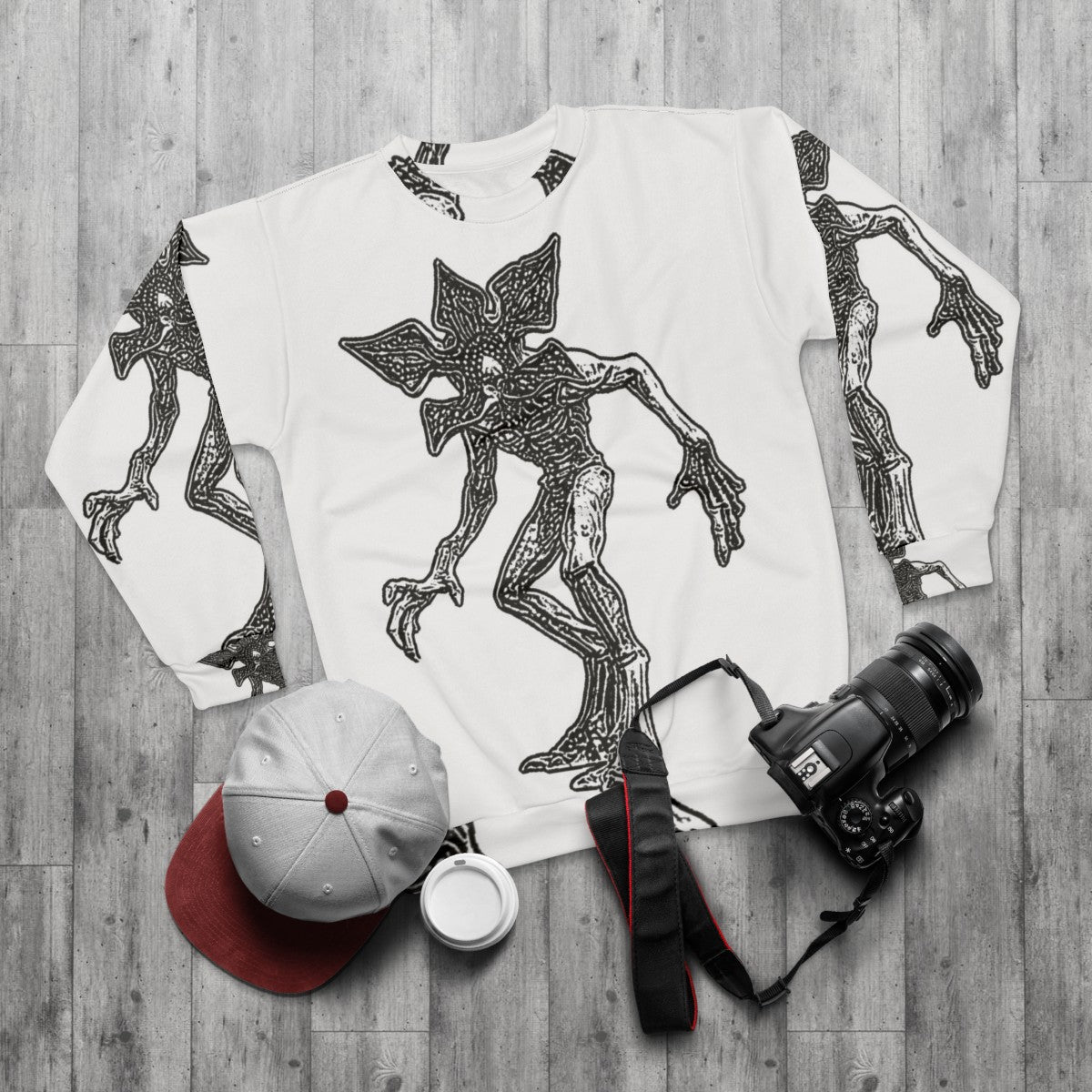 Stranger Things Demogorgon Sweatshirt - Horror-Themed Netflix Merchandise - flat lay