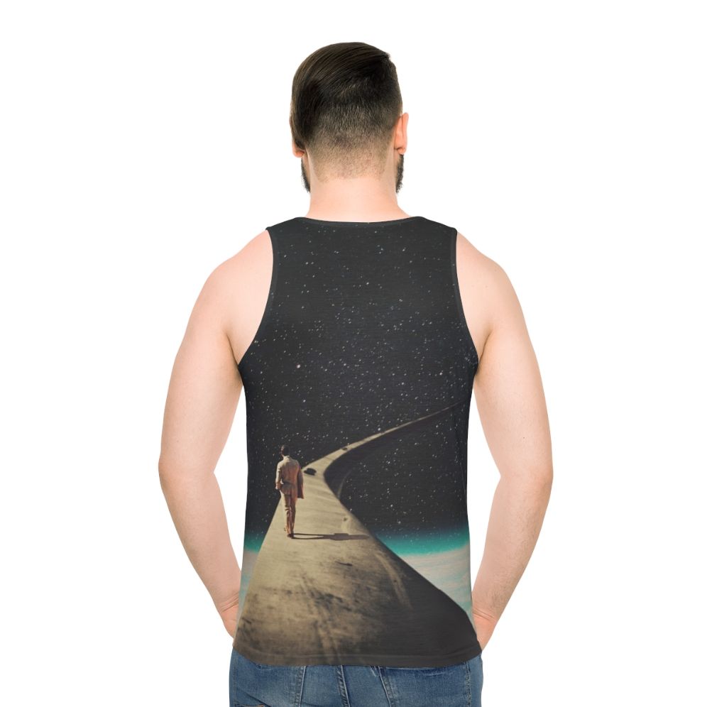 Vintage graphic unisex tank top with surreal space illustration - men back