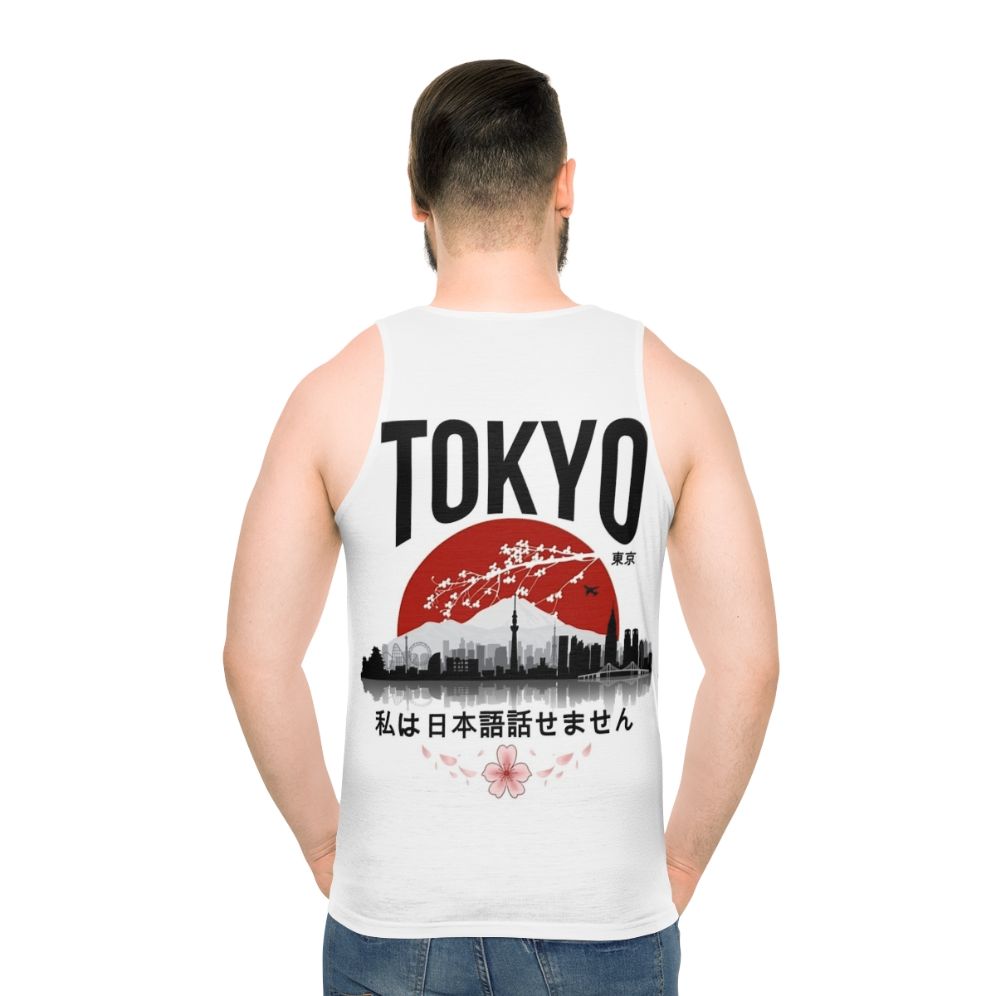 Japanese-inspired tank top with a humorous "I Don't Speak Japanese" design - men back