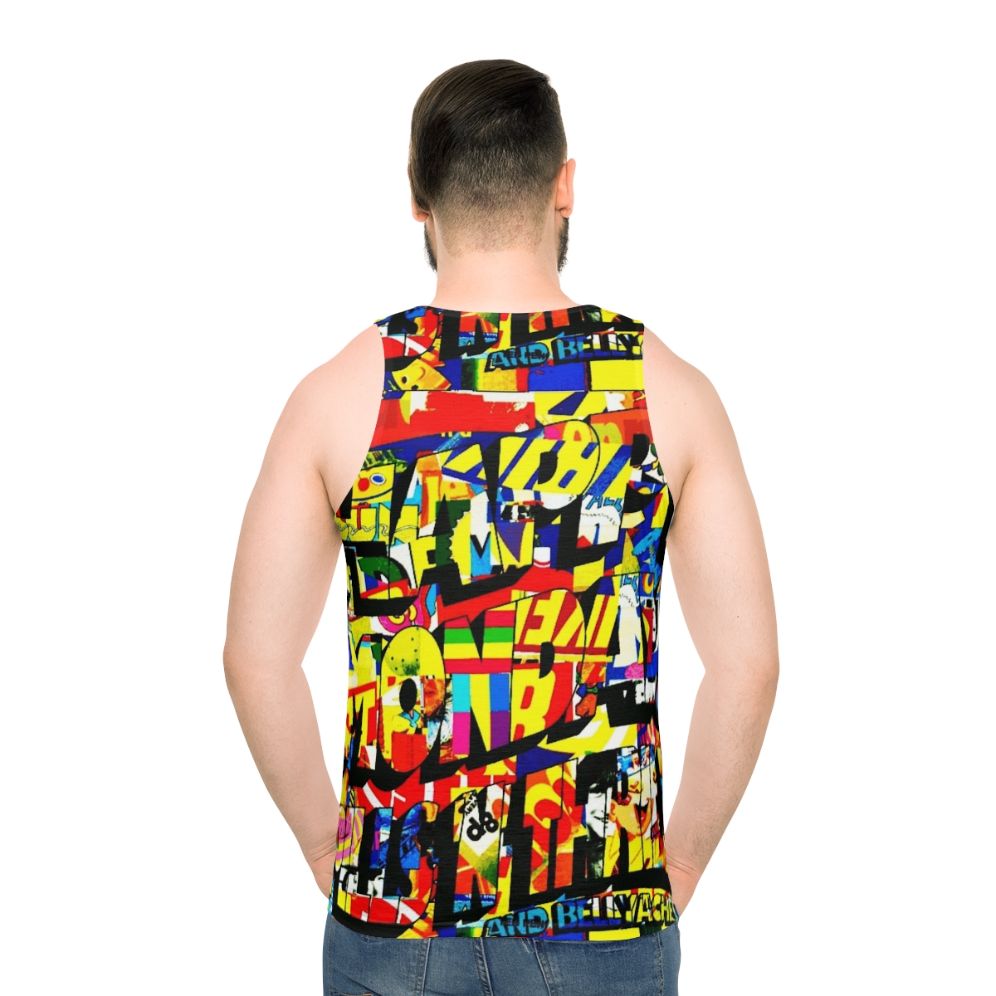 Happy Mondays unisex tank top with wallpaper design - men back