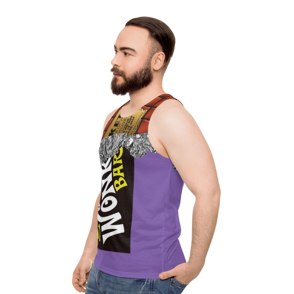 Retro Wonka's Golden Ticket Chocolate Unisex Tank Top - men side