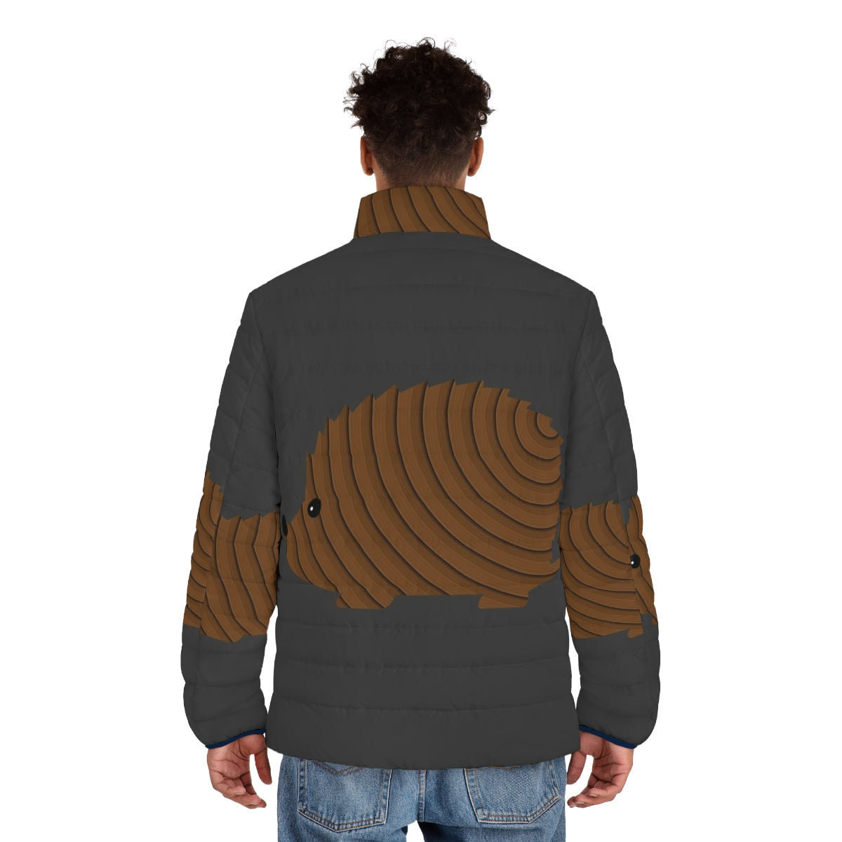 Hedgehog Legendary Animals Puffer Jacket with colorful abstract animal art design - men back