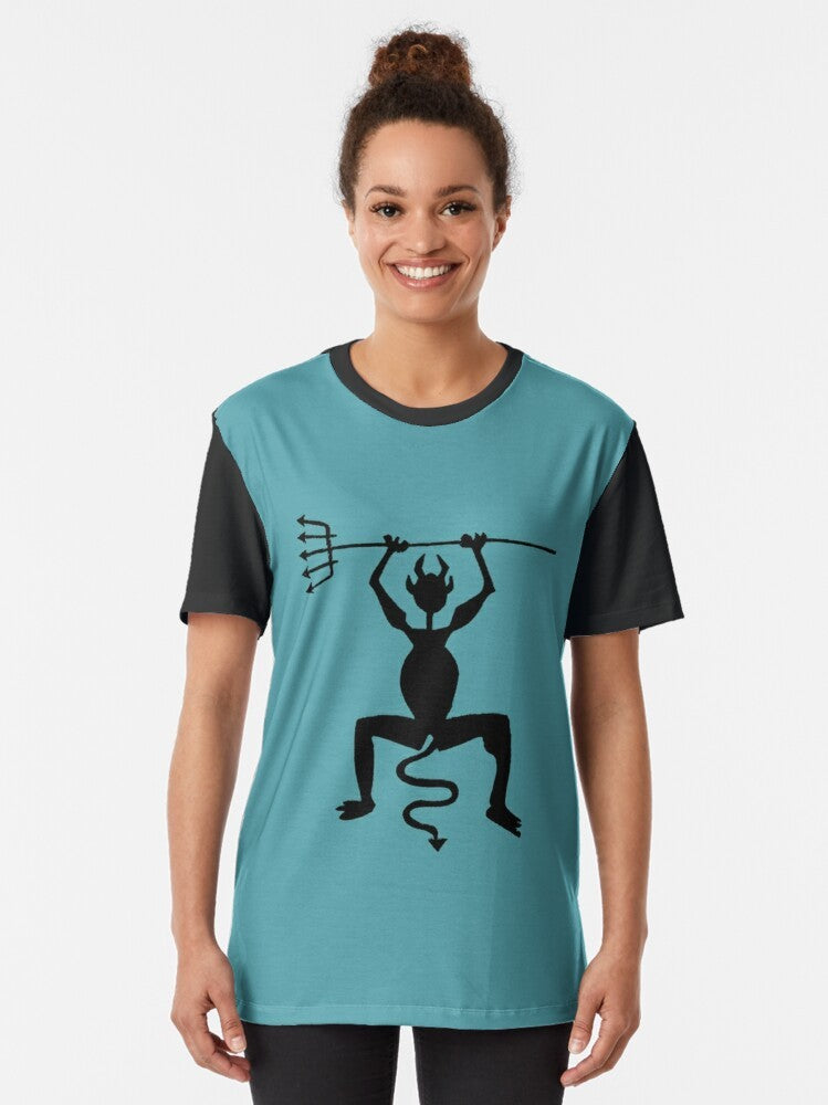 Lanzarote Fire Devil Graphic T-Shirt with Demon, Pitchfork, and Tail Design - Women