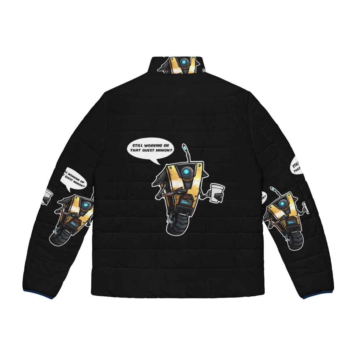 Borderlands Claptrap Puffer Jacket, featuring the iconic Claptrap robot from the Borderlands game series - Back