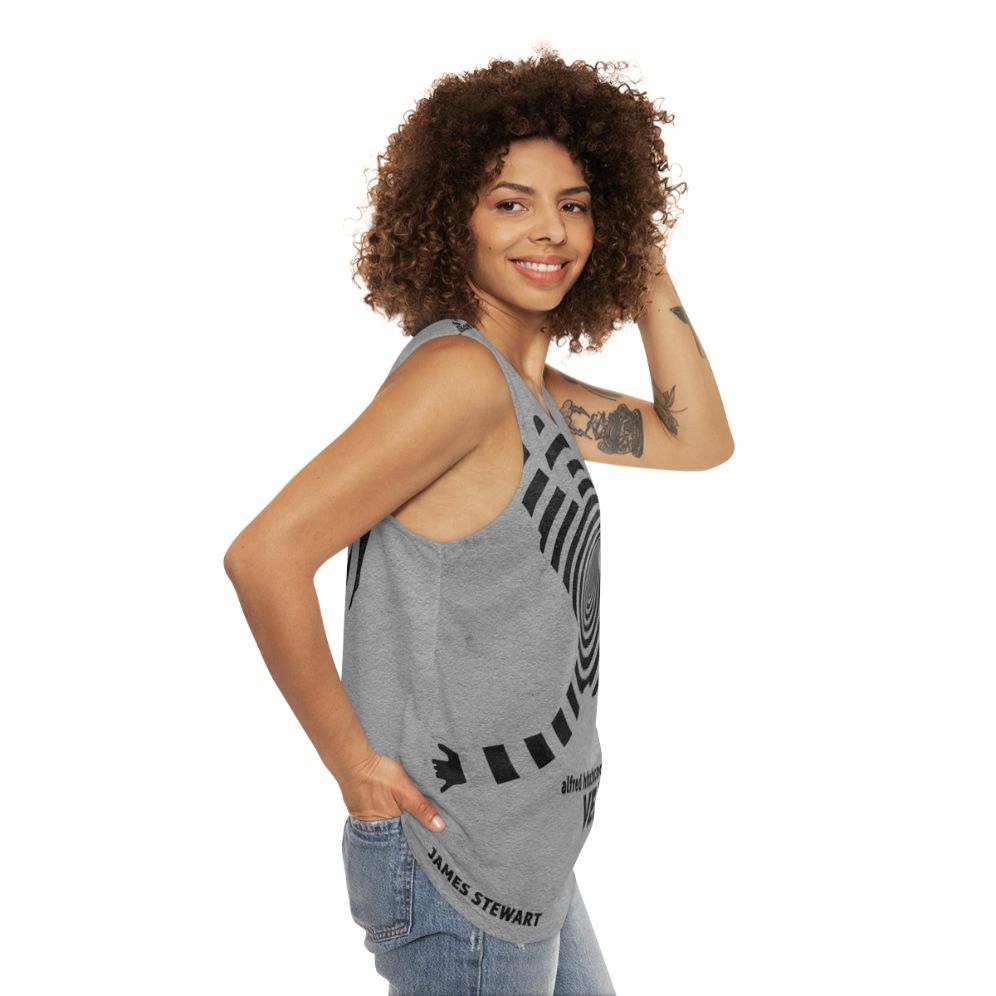 Vertigo Unisex Tank Top with Minimalist Movie Design - women side