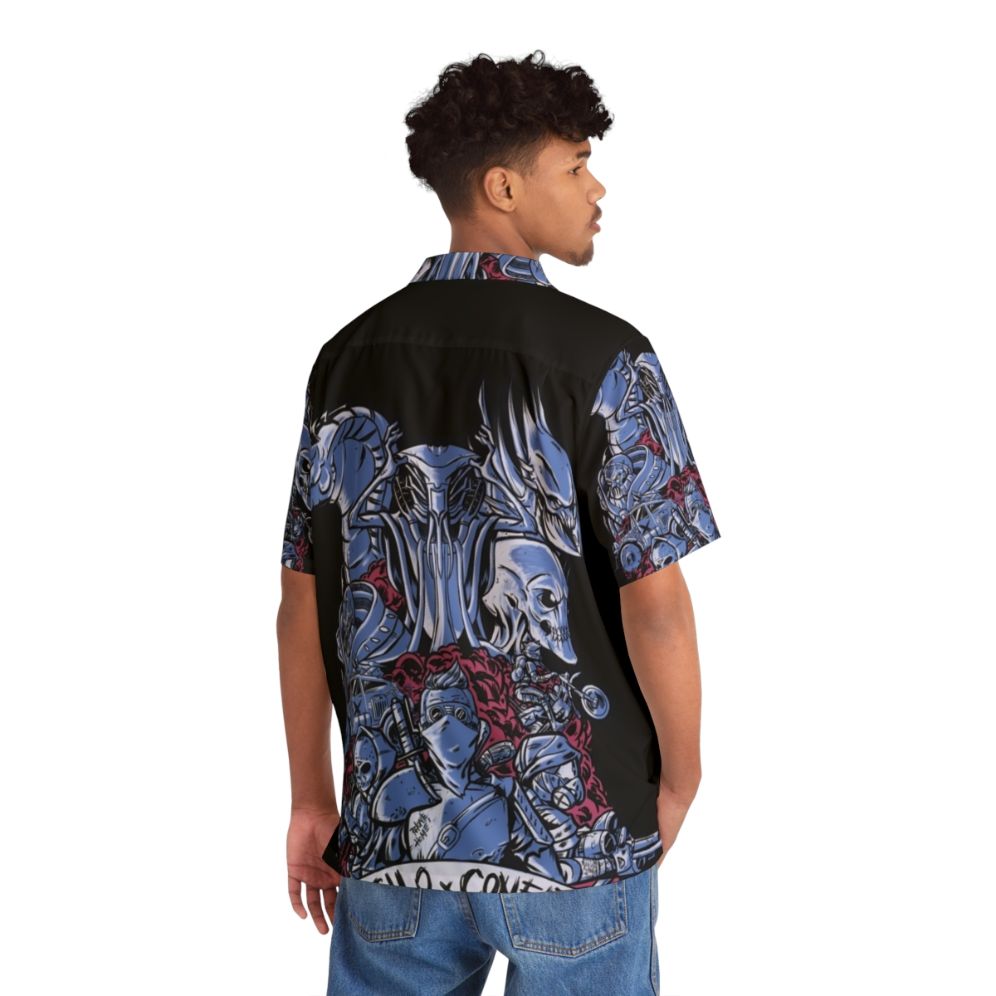 Vigilo Confido XCOM Hawaiian Shirt featuring futuristic and horror inspired designs - People Back