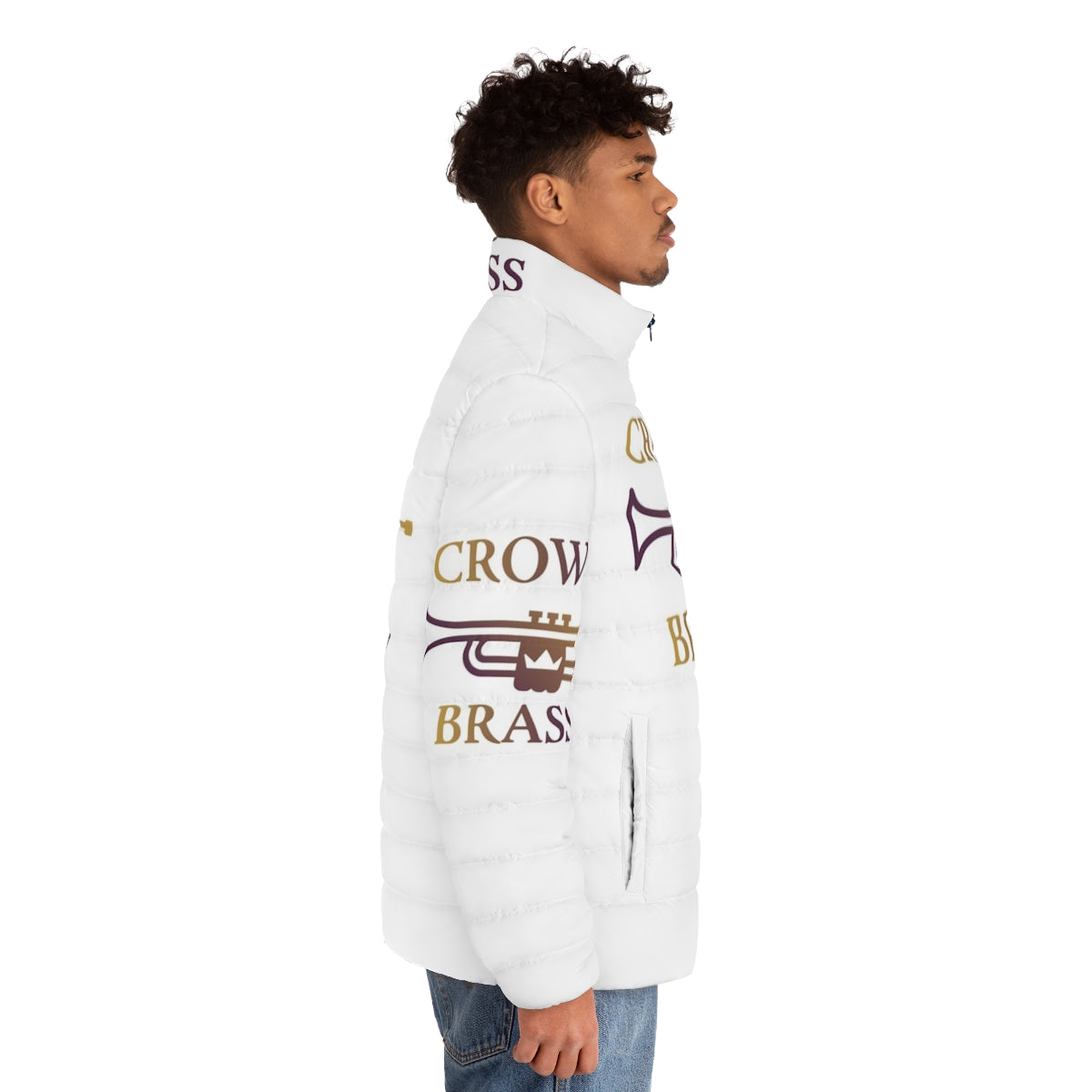 Carolina Crown drum corps inspired puffer jacket with brass design - men side right