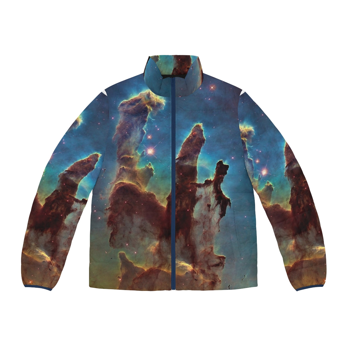 Pillars of Creation puffer jacket with space and astronomy design