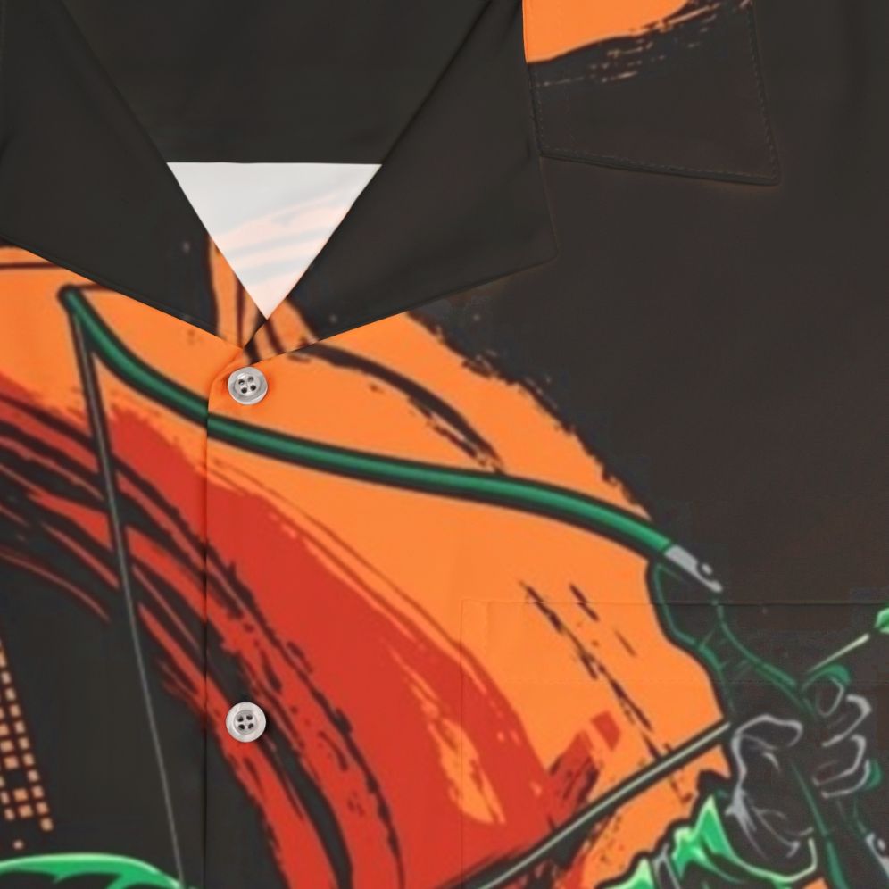 Green Hawaiian Shirt featuring Oliver Queen's Vigilante and Deathstroke Villain from DC Comics - Detail