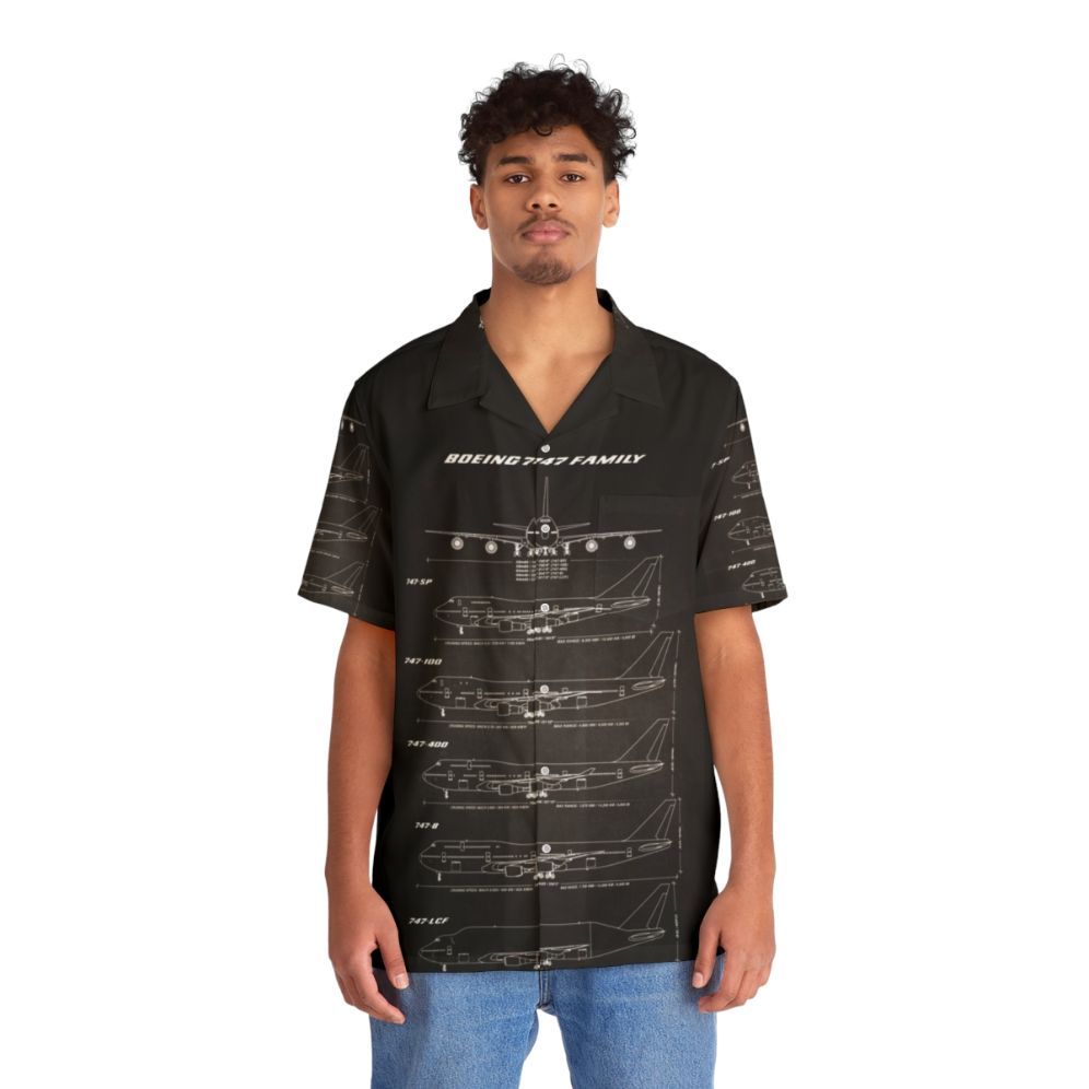 Boeing 747 blueprint Hawaiian shirt - People Front