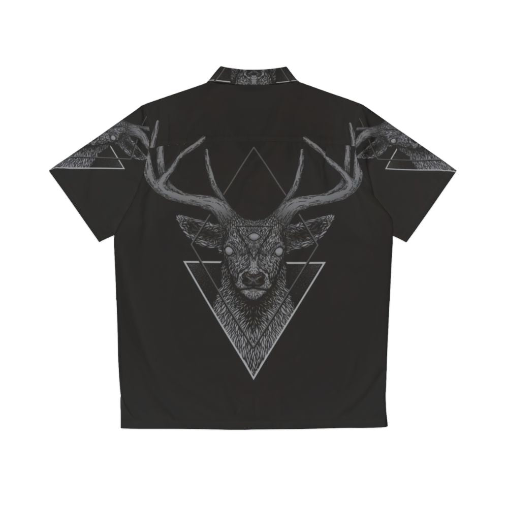 Dark deer with geometric patterns on a Hawaiian-style shirt - Back