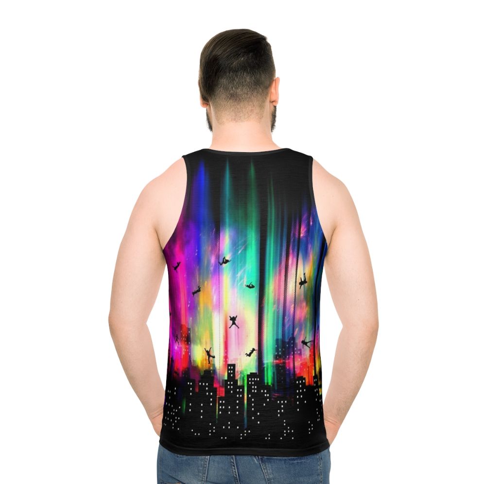 Unisex tank top with a futuristic graphic design - men back