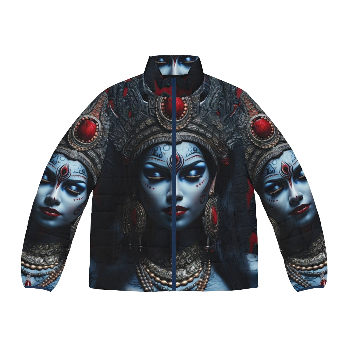 Puffer jacket featuring the powerful image of the Hindu goddess Kali