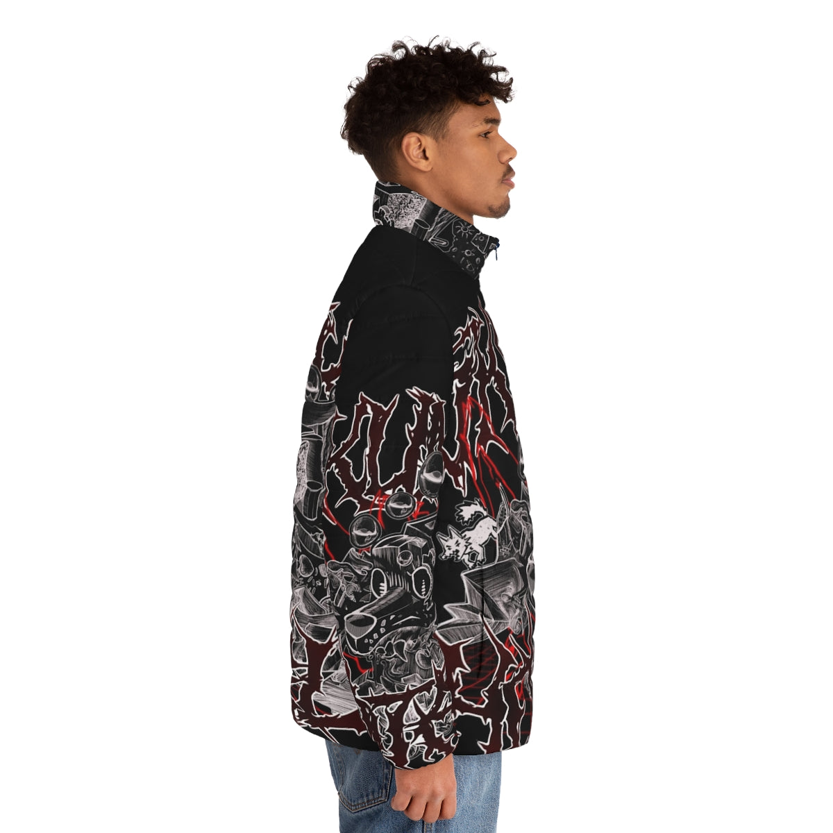 Skunk Hotel Dog Cycle Puffer Jacket with abstract, metal, and punk design - men side right