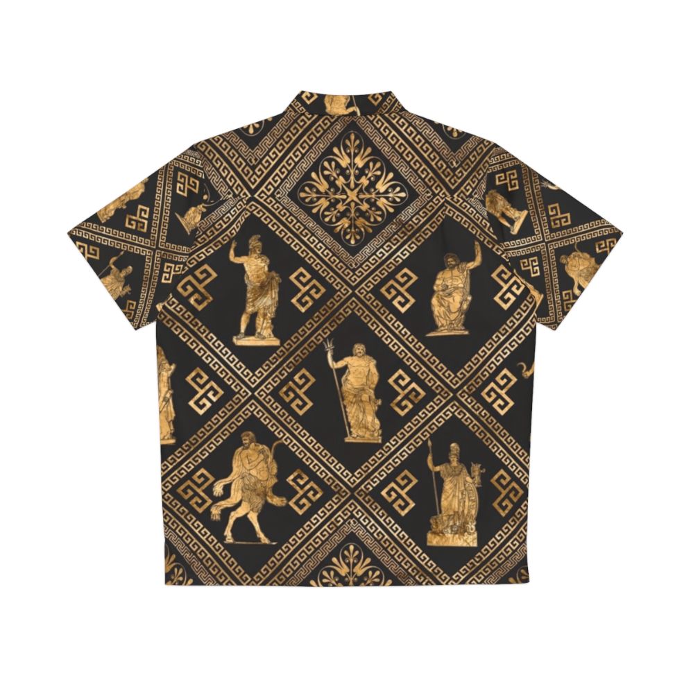 Greek deities and meander key ornament design on a black Hawaiian shirt - Back