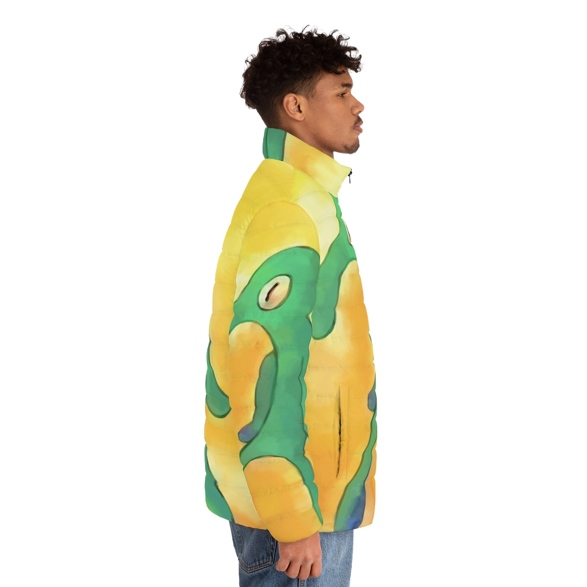 Spongebob-inspired "Bold and Brash" repainted puffer jacket with high-quality, detailed design - men side right