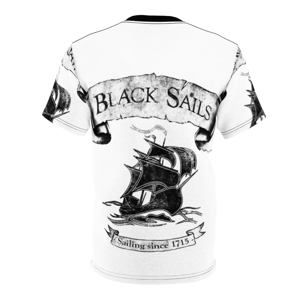 A black t-shirt with the Black Sails logo and "Sailing Since 1715" design, inspired by the popular TV series. - Back