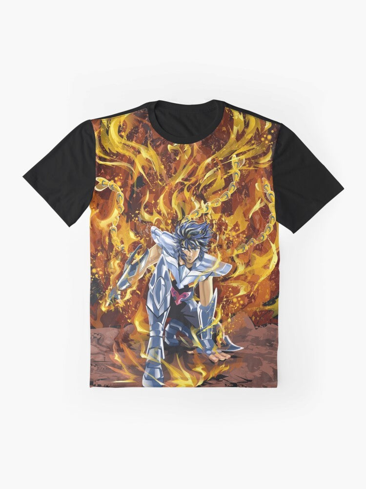 Graphic t-shirt featuring Ikki the Phoenix, a legendary character from the anime/manga Saint Seiya. - Flat lay