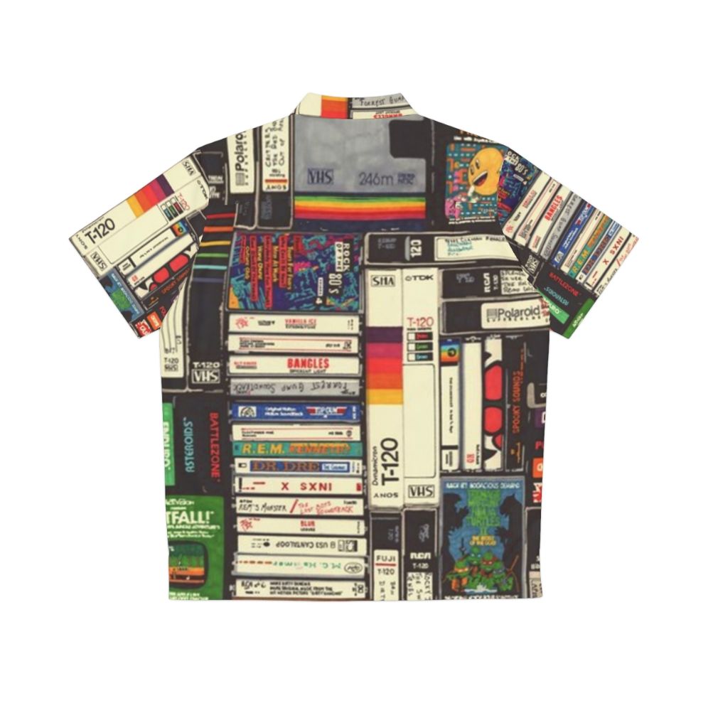 Retro 80s Hawaiian Shirt with Vintage Cassette and VHS Print - Back