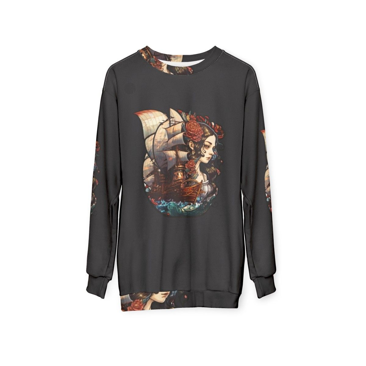 Mythical sea creatures sweatshirt featuring legendary beasts and fantasy creatures - hanging