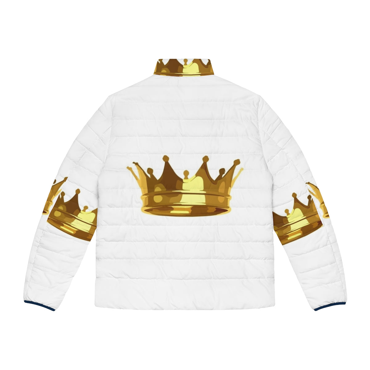 A golden puffer jacket with a regal crown design - Back