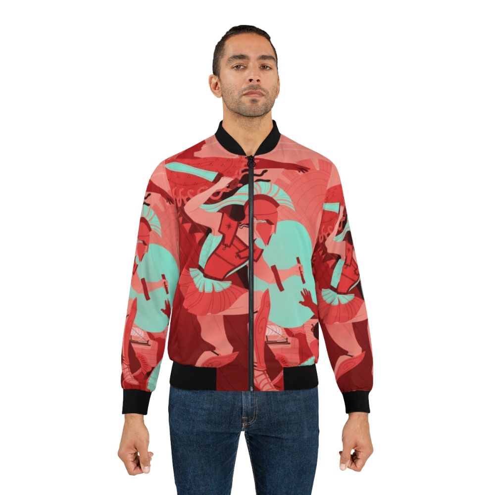 Vintage-style bomber jacket with Iliad and ancient Greek mythology graphics - Lifestyle