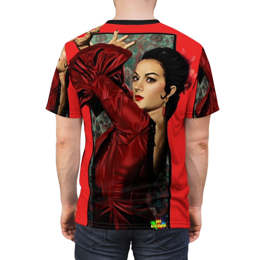 Vibrant digital art t-shirt featuring Lola Flores inspired design - men back