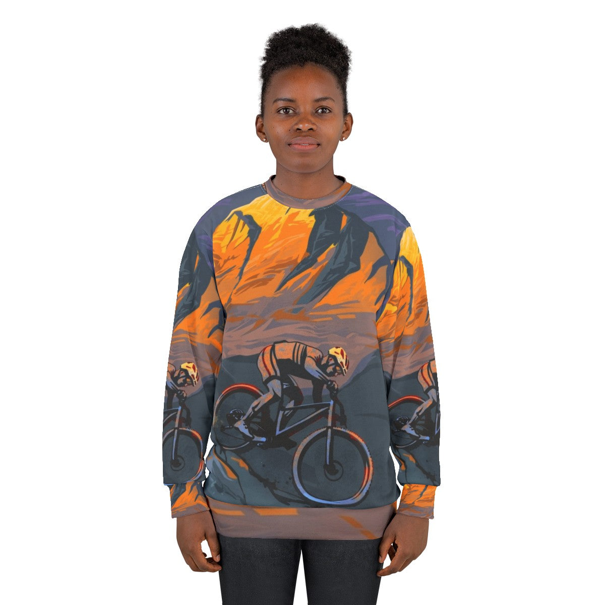 Sunset Peak Mountain Biker Sweatshirt with Cycling Art Design - women