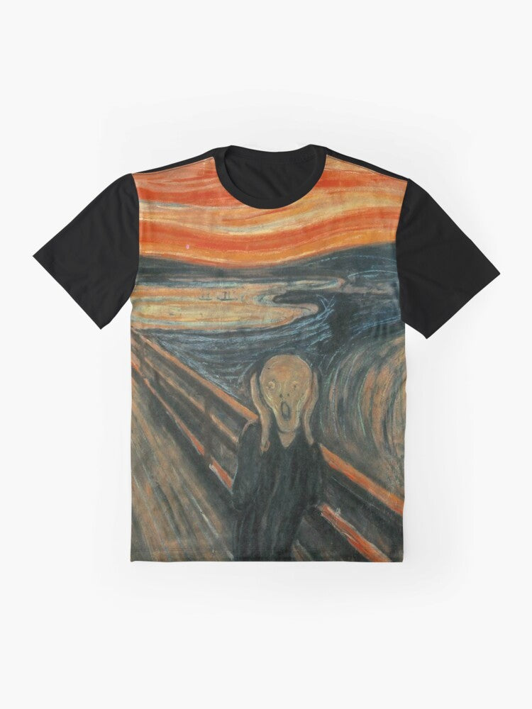 Graphic t-shirt featuring "The Scream" painting by Edvard Munch - Flat lay