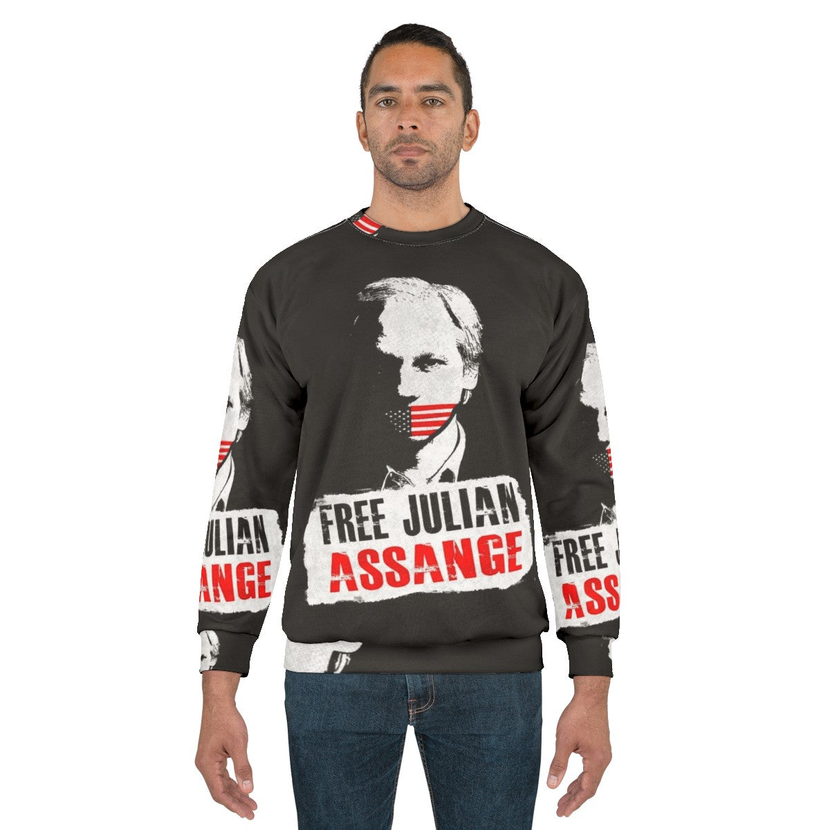 Free Julian Assange Sweatshirt with Wikileaks and Activism Imagery - men